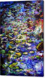 Impressionist lily pond painting and words by Ginette